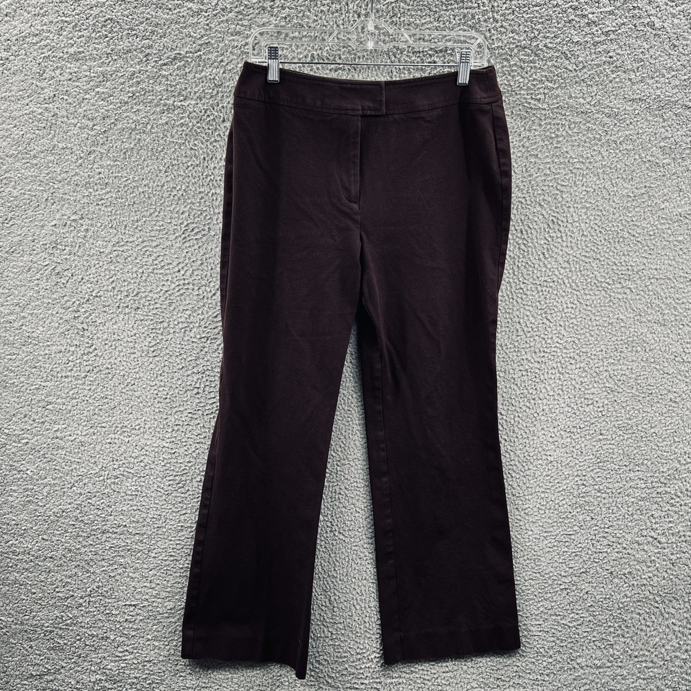 Chicos Womens Minimalist Straight Leg Pants 10/12 Brown Satin Career Work Office